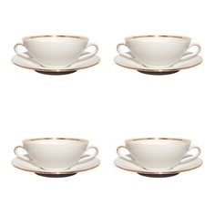 ANTICO SERVIZIO 4 TAZZE BRODO STILE IMPERO PORCELLANA E ORO BAVARIA SELTMANN W.