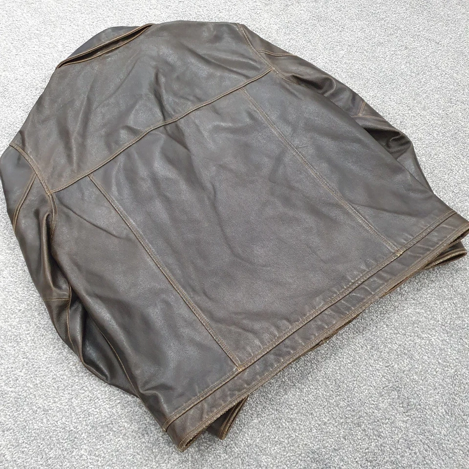 Gap Leather Jacket Mens Vintage Y2K Brown Zip Distressed Biker Moto XL - Image 4 of 4