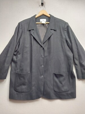 White Stag Black Wool Coat Women Sz 26 Black Button Lightweight Cardigan Jacket