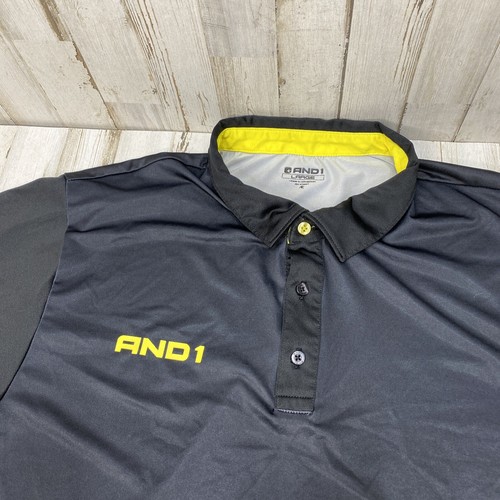 And1 Brand Mens Size L Polo Style Golf Black and Yellow Pull Over Shirt T3 - Picture 3 of 8