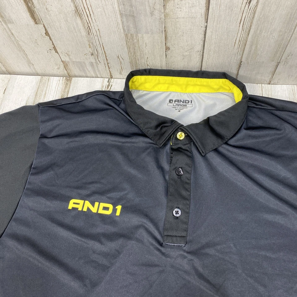 And1 Brand Mens Size L Polo Style Golf Black and Yellow Pull Over Shirt       T3 - Image 3 of 4