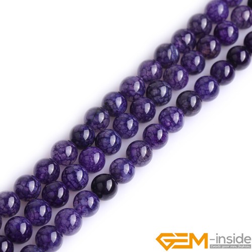 Crackle Purple Agate Gemstone Dream Fire Dragon Round Beads Jewelry Making 15" - Picture 3 of 21