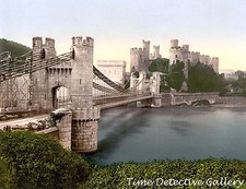 Castle and Suspension Bridge, Conwy, Wales - c1890 - Historic Photo Print