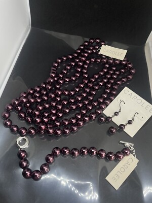 VTG Signed Carolee Faux Plum Purple Pearls Necklace Bracelet Earrings Set NWT