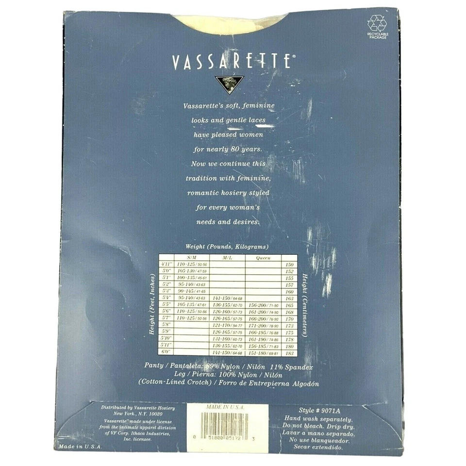 Vassarette Pantyhose Medium Long Ivory Floral Control Top Shadow Toe Style 9071A - Image 2 of 3