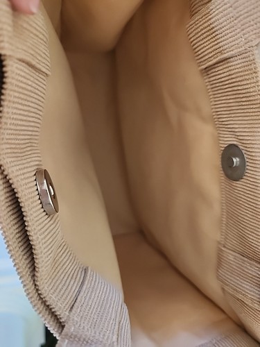 Letu Beige Corduroy Mini Tote Handbag. Adjustable Strap, Handles. 8.5"×9.5"×3" - Picture 6 of 12