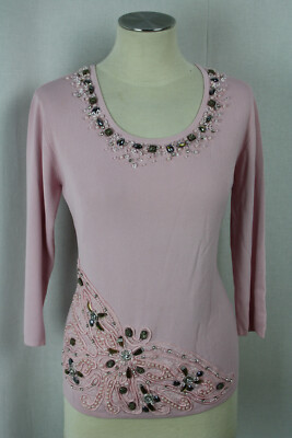 LUXUS ! Damen Pullover Oberteil Pulli rosa Perlenstickerei Viskose IMAGINI Gr.36