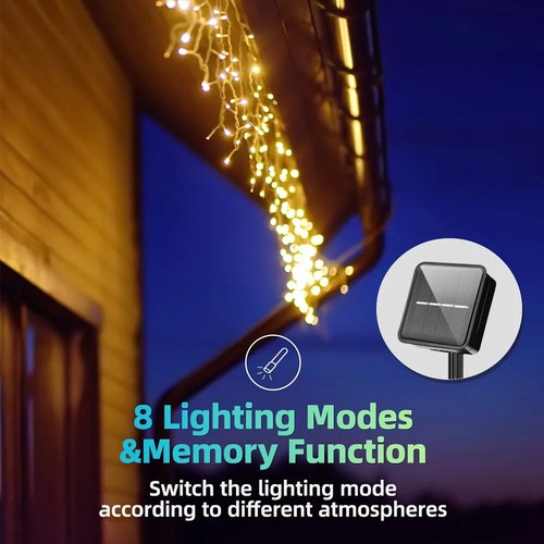 Outdoor Solar 96 LED Hanging Icicle Curtain String Lights Xmas Party Remote Lamp - Picture 14 of 20