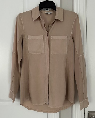 REISS Felicia Button Down Shirt Size US 0 Twin Pocket, Camel/Beige, NEW NWOT - Picture 7 of 14