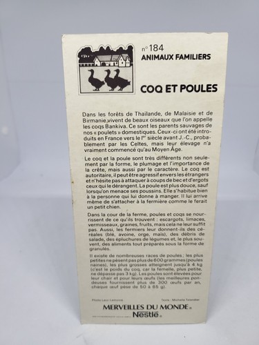 NESLE - MERVEILLES DU MONDE : CARTE " COQ ET POULES #184 " VINTAGE 1980 - Zdjęcie 2 z 2