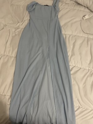 blue and white floral wedding guest dress Wedtrend Women White and Blue Flower Bridesmaid Dress A-Line Spaghetti  Straps Hollow Out Print Wedding Party Dress – WEDTREND main image 1