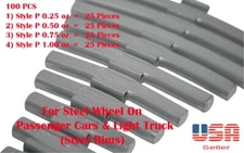 100 Pcs ASSORTMENT CLIP-ON WHEEL WEIGHT BALANCE  P STYLE P0.25 P0.50 P0.75 P1oz