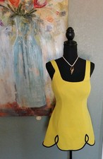 Vtg Sears Sea Stars Mod Pinup Yellow One Piece Scalloped Swimsuit Dress Size 16