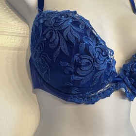 La Perla 3 Blue Padded Underwire Lace Floral Bra Size 36C Made In Italy Silk
