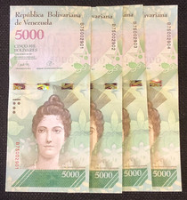 (4)x Venezuela 2017 5000 Bolivar CONSECUTIVE SERIAL # s World Banknotes LOT UNC
