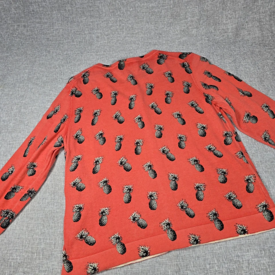 Ann Taylor Cardigan Pineapple Print Women's Large Colorful 3/4 Sleeve Coral Blk - Image 2 of 4