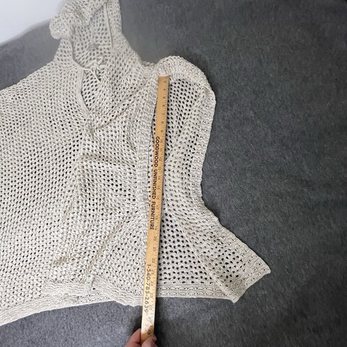 J Jill Poncho Open Knit Crochet Sweater Hooded Beach Cover Up Summer Vacation XL - Picture 6 of 8