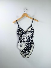 Oscar de la Renta Vintage One Piece Swimsuit Small / 4 Black White Floral
