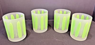 Vtg MCM Morgan Old Fashioned/Rocks Glasses Lime Green Strips Set of 4