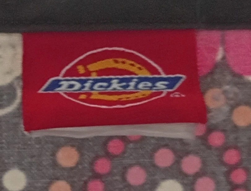 Dickies Scrub Top Brown & Pink V Neck Brown Trim With 2 Front Pockets Size S - Image 2 of 3