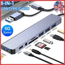 Multi Memory Card Reader 8 in 1 USB Splitter TF/SD Adapter USB C USB Hub 3.0 USA