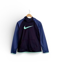Nike Girls' Therma-FIT Pullover Hoodie L Navy Colorblock Pocket Polyester