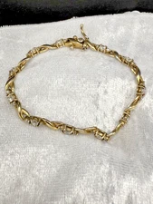 Vintage Sterling Bracelet Gold Tone Signed FAS Rhinestone 925 7"