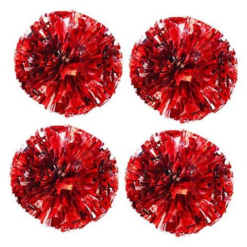 4 Pack (2 Pair) Metallic Foil Cheerleader Pom Poms & Plastic Ring Cheer Poms