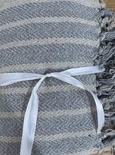 Creative Co-op Or Pottery Barn Jessi Striped Fringe Throw 50 X 60 Neutral Blue