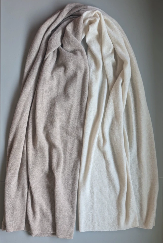 NWOT White + Warren Colorblocked Cashmere Travel Wrap Natural/Beige 81'' x 36'' - Image 2 of 4