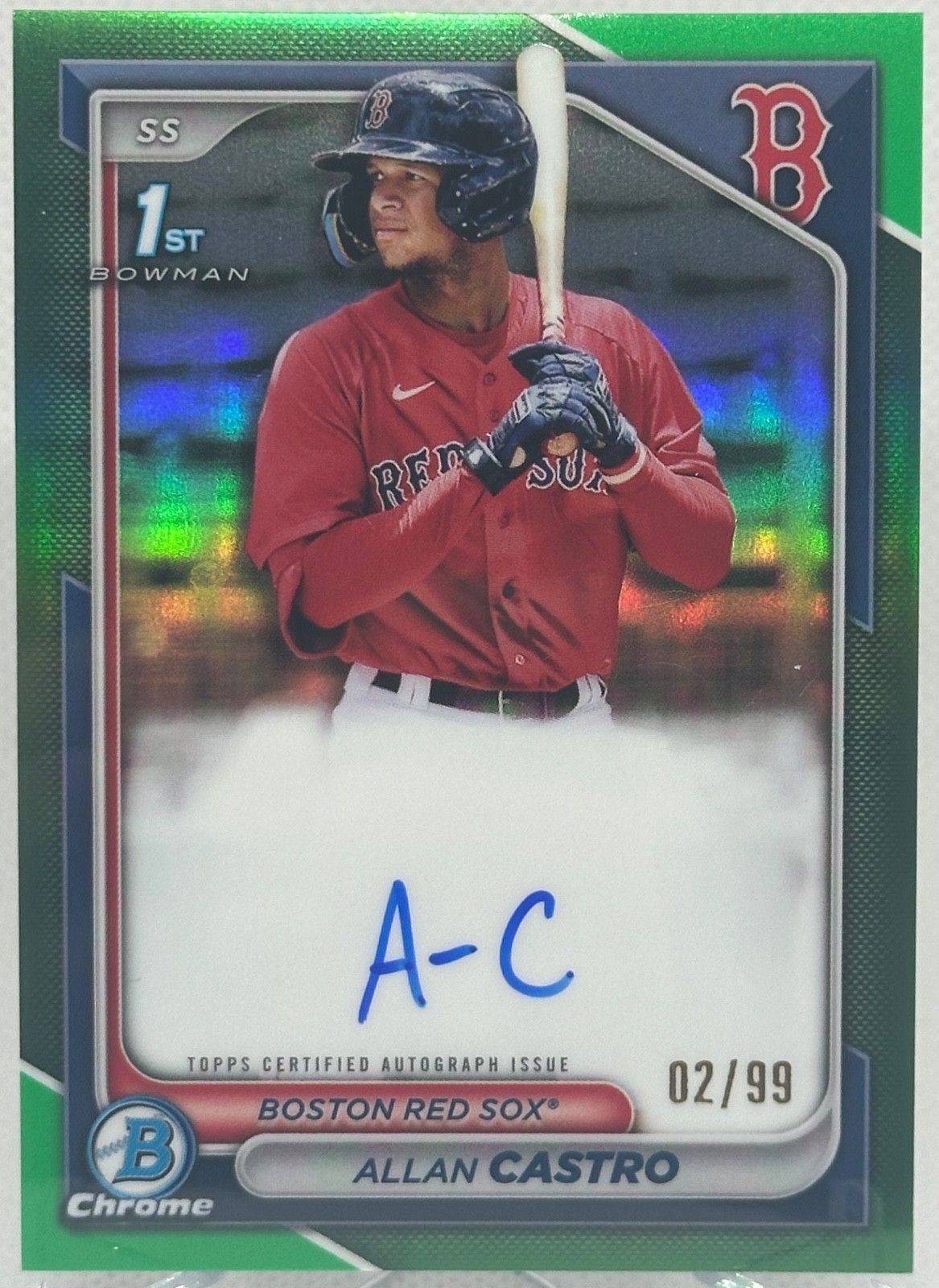 2024 1st Bowman Chrome Allan Castro Green Refractor Auto /99 Red Sox