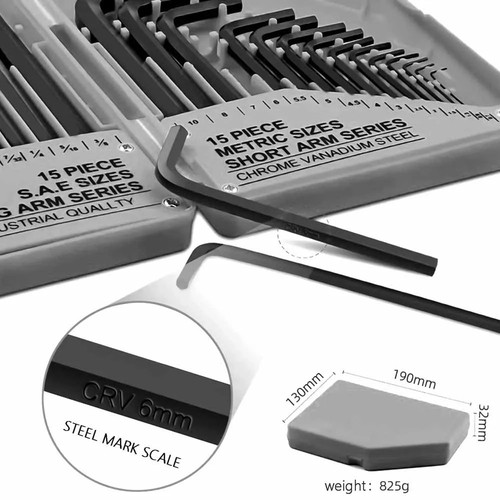 30Pcs Metric & Imperial Allen Key Set | Long & Short Arm Hex Wrenches with Case - Picture 3 of 9