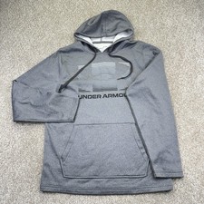 Under Armour Pullover Hoodie Sweatshirt Mens Size M Gray Spellout Logo Fleece