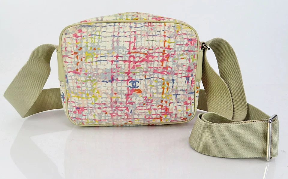 Auténtico bolso de hombro CHANEL multicolor de lona y cuero #61785 Foto 3 de 4