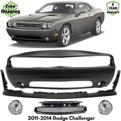 Front Bumper Cover Paintable & Fog Lights Kit For 2011-2014 Dodge Challenger