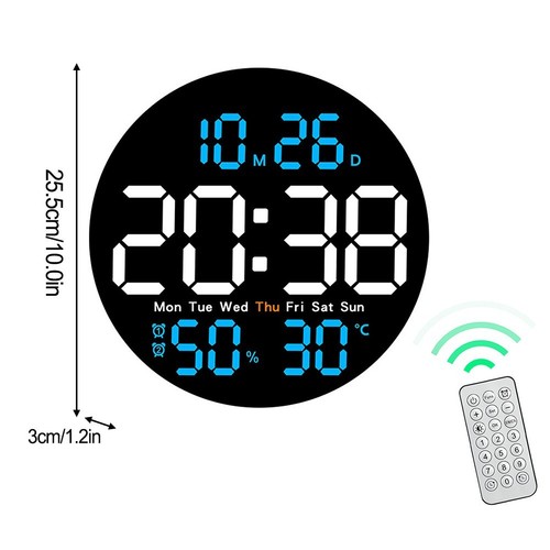 Stylish LED Wall Clock with Alarm Temperature and Humidity Display 10 Inch - Picture 22 of 59