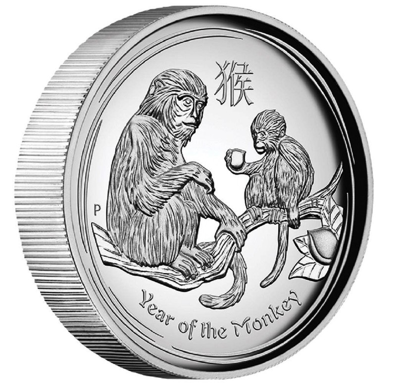 2016 Australia Year of The Monkey Perth 1 Oz 999 Fine Silver Coin - In Capsule