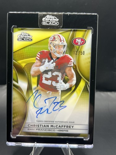 Topps 2025 Chrome Black Football Christian McCaffrey ON CARD AUTO GOLD /50 49ers