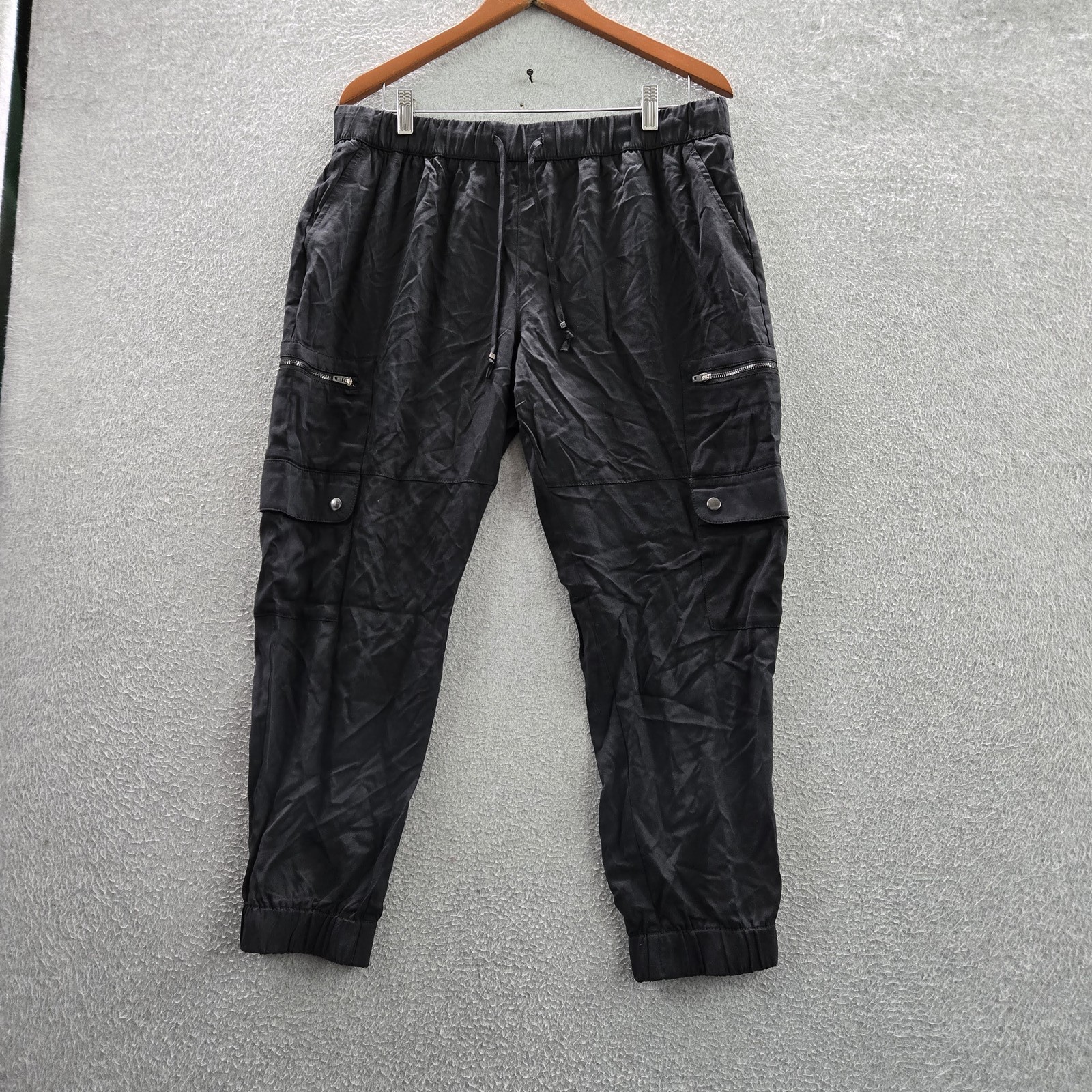 Petite L Black Cargo Jogger Button Zipper Y2k