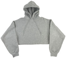 Alo Yoga Hoodie Womens S Heather Gray Cropped Fleece Pullover Sweatshirt Logo