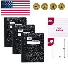 Composition Notebook, 3 Pack, Wide Ruled Paper, 7-1/2" x 9-3/4", 100 Sheets p...