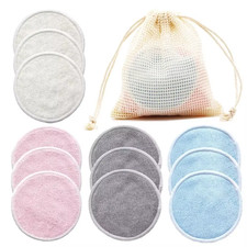 12PC Reusable Cotton Pads Makeup Remover Pads Washable round Bamboo Make up Pads