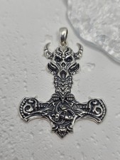 Thor's Hammer Mjolnir 925 Sterling Silver Skull Rune Skeleton Viking Pendant