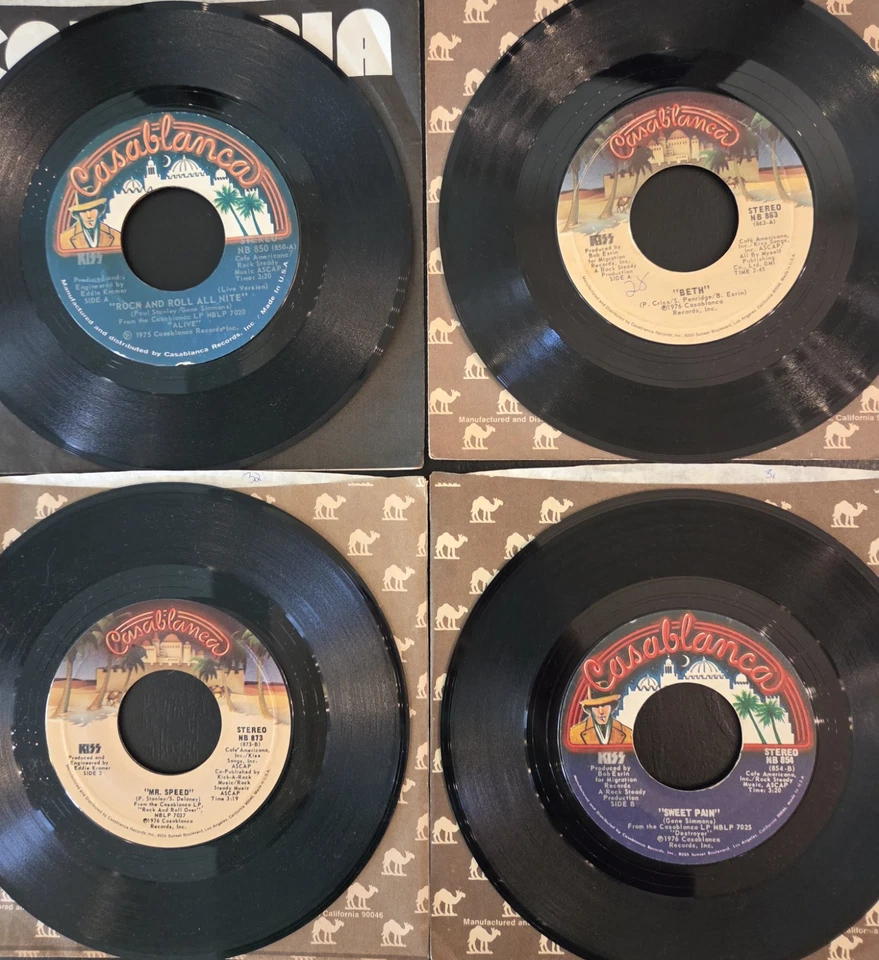 KISS 45 Record Lot Of 4 Rock N Roll Heavy Metal Bad Boys Make Up Casablanca Hair - Image 2 of 2