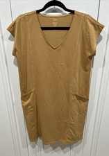J Jill Easy Knit Two Pocket Shift Dress Size PM Mustard Yellow Minimalist Basic