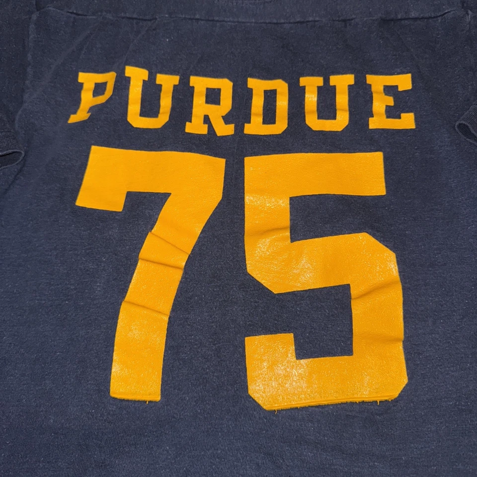 Camisa masculina vintage Purdue Champion barra azul GG azul amarela feita nos EUA (50) - Imagem 3 de 4