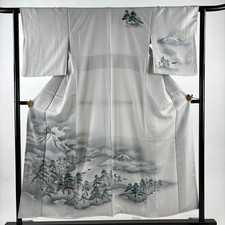 JAPANESE KIMONO HOMONGI GRAY 152cm 4 ft 12 in PURE SILK FF8625