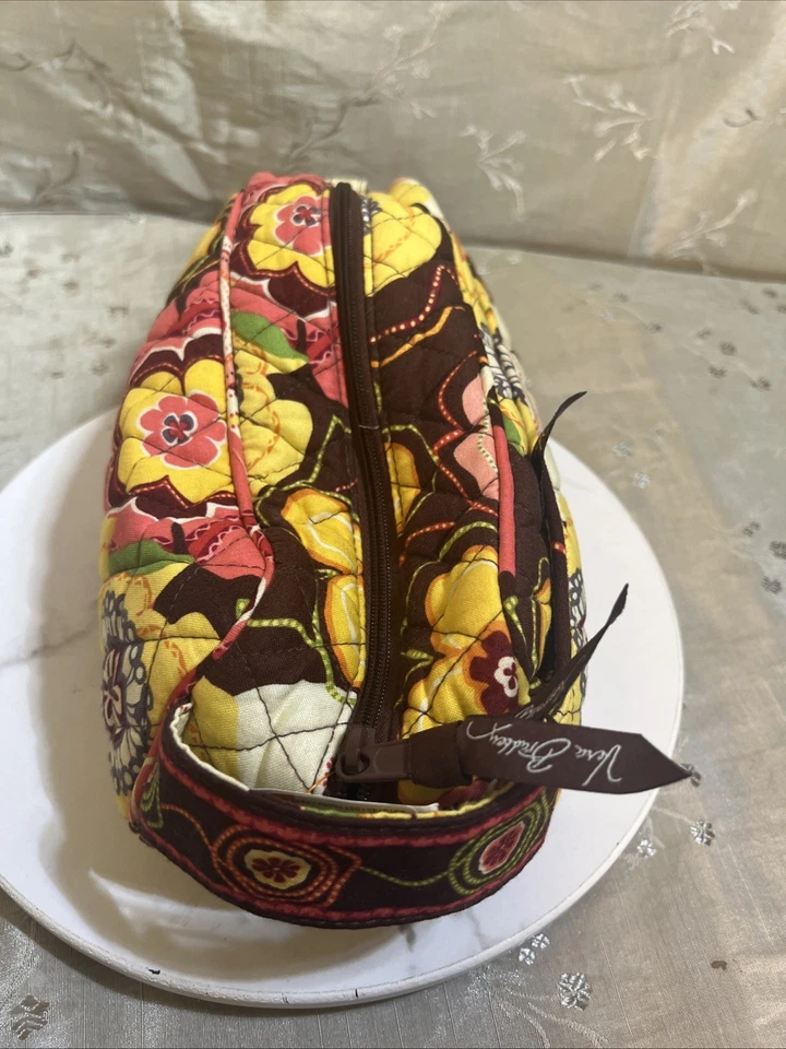 Vera Bradley Ribbon Buttercup Brown Floral Lined Large Cosmetic Makeup Bag - Изображение 3 из 4