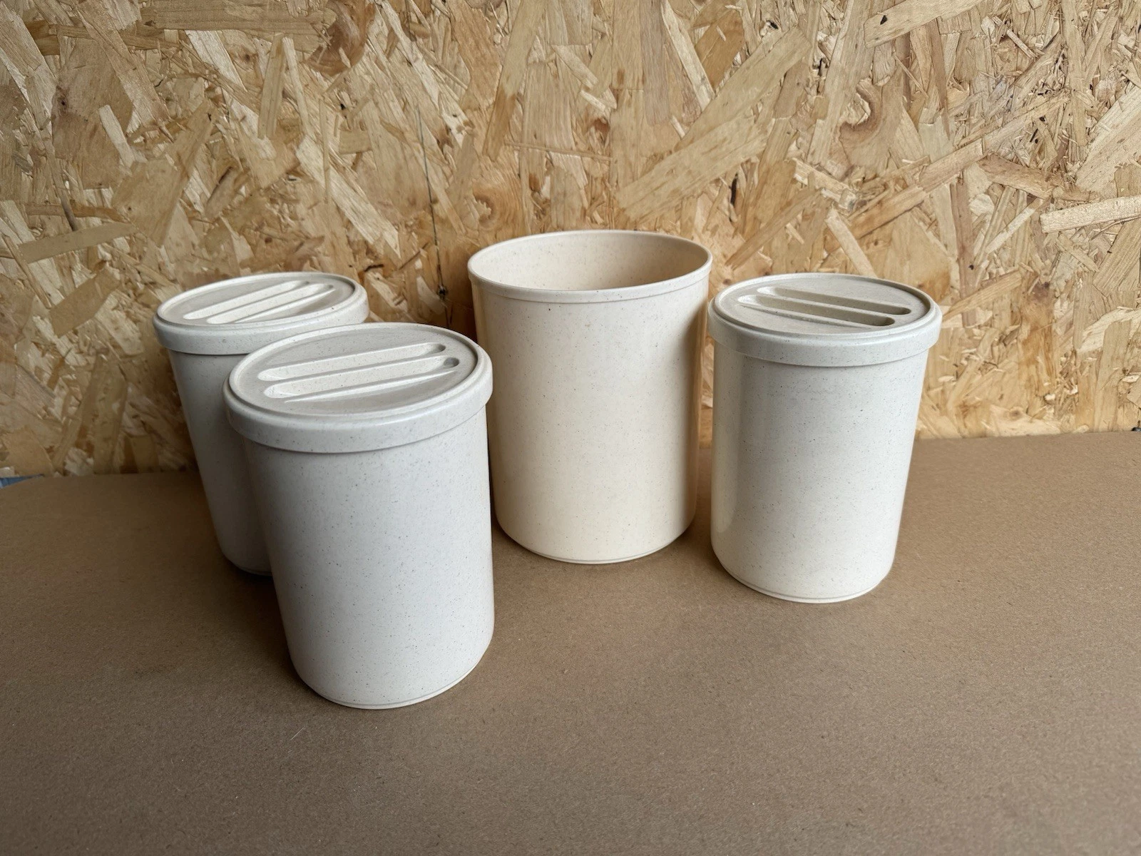 Set of 4 Vintage Heritage Beige Plastic Canisters - Made In UK - Kitchen Storage