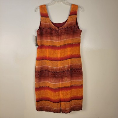 John Roberts Womens Orange Red Striped Scoop Neck Sheath Dress Size 12